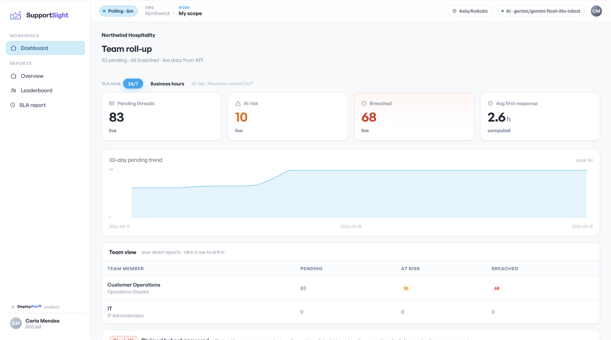 SupportSight — two minutes of the dashboard
