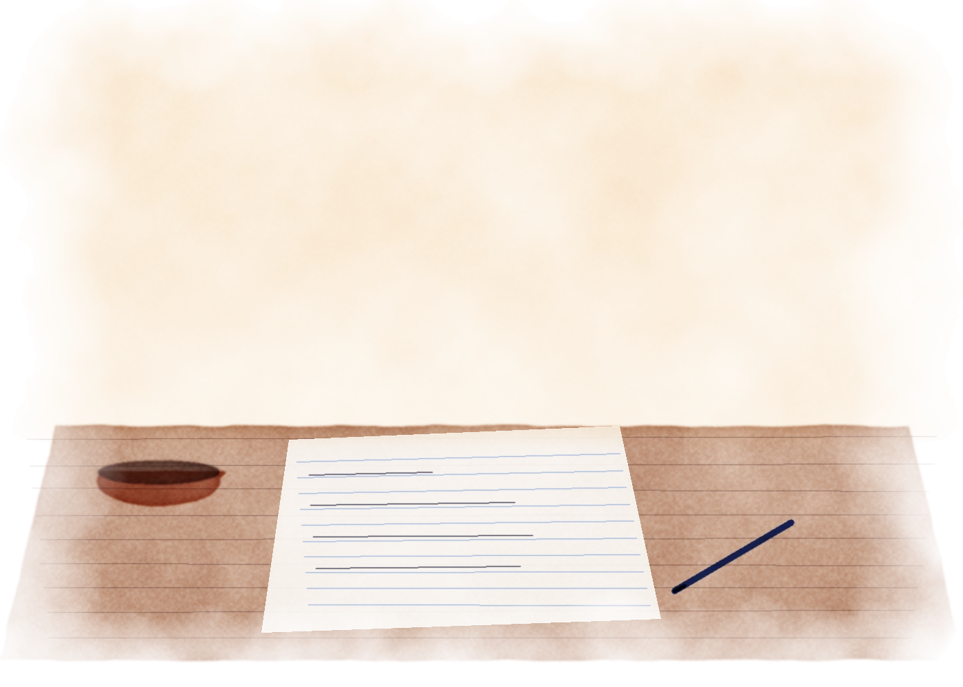 Watercolour of a study desk with an answer sheet and a lit diya; question cards fly from a bank onto the sheet.